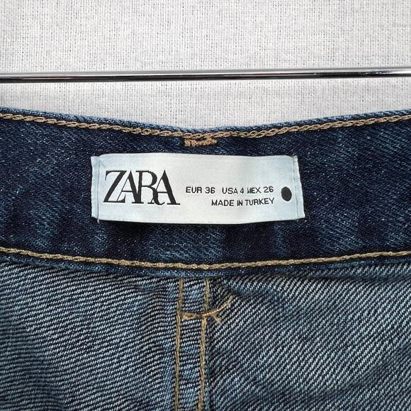 ZARA The Relaxed Boyfriend Jean Womens 26 Dark Blue Mid Rise Loose Straight - Picture 10 of 16